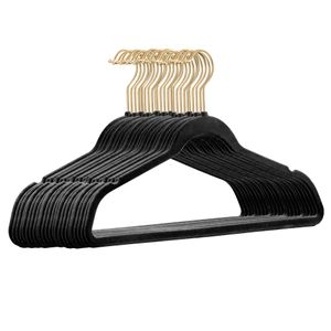 25 Stück hochwertige Samt Kleiderbügel in der Farbe Schwarz mit Gold Look Haken / Anti-Rutsch / von StickandShine