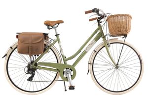 Via Veneto by Canellini mestský bicykel žena hliník s košíkom a bočnou taškou - Olivovo Zelená 46