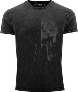 Herren Vintage Shirt Sparta-Helm Spartaner Helmet Printshirt T-Shirt Aufdruck Used Look Slim Fit Neverless® schwarz L