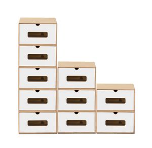 Schubladenbox Pappe 10x mit Sichtfenster stapelbar : Braun, Weiß : 10 Stück