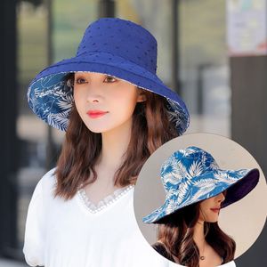 Damen Sonnenhüte Bucket Hat Fischerhut Beidseitig tragbar Strandmütze Breiter Krempe für Frauen und Mädchen Navyblau