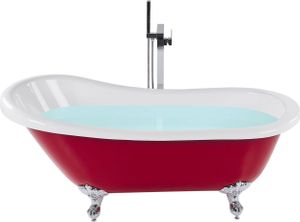 BELIANI Badewanne Rot / Silber 170 x 80 cm Acryl mit Überlauf und Löwenfußen Freistehend Oval Retro BELIANI Badewanne Rot / Silber 170 x 80 cm Acryl mit Überlauf und Löwenfußen Freistehend Oval Retro
