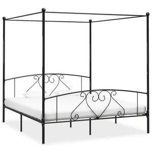 Leicht zusammenzubauen Himmelbett-Gestell Schwarz Metall 200 x 200 cm, Bett mit Lattenrost und Kopfteil