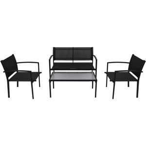 4-tlg. Garten-Lounge-Set Textilene Schwarz, Lounge-Set Balkonmöbel-Set Sitzgruppe für Garten