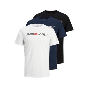JACK&JONES Herren T-Shirt, 3er Pack - JJECORP LOGO TEE CREW NECK, Logo-Print, Baumwolle Weiß/Marineblau/Schwarz M
