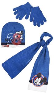 Mickey Maus Jungen Winter Strick Set 3 tlg. Mütze + Handschuhe + Schal Mouse blau 52