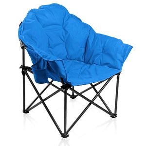 Campingstuhl Faltbar, Strandstuhl Klappbar Leicht mit Becherhalter, Campingstuhl mit Tragetasche für Outdoor, Moonchair bis 150kg, Blau