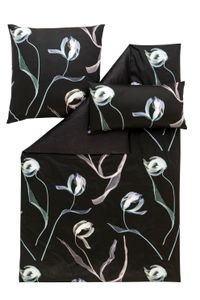 Estella Mako-Satin Bettwäsche DD 135x200 Tulipa schwarz Tulpen 7597-900