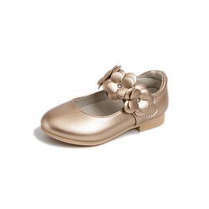 Mädchen Ballerinas Blume Mary Jane Casual Lederschuh Non-Slip Comfort Flats School Golden,Größe:EU 27