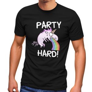 Herren T-Shirt Party Hard kotzendes Einhorn Feiern Saufen Fun-Shirt Spruch lustig Moonworks® schwarz XXL