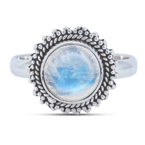Ring BUWAN aus 925er Sterling Silber, Ringgröße:54, Stein:Regenbogen Mondstein