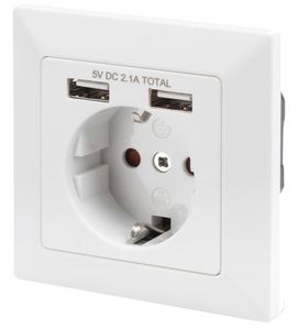 DIGITUS Unterputz-Steckdose weiß mit 2x USB-Port weiß