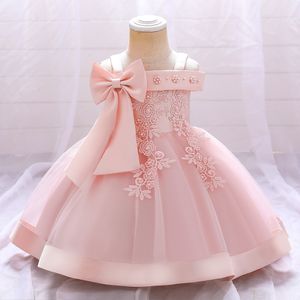 Baby Mädchen Bestickte Perlen Ballkleid Kleid Kinder Eine Schulter Blumen Mesh Spitze Prinzessin Hochzeitskleid Rosa Größe 80 cm