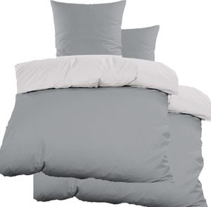 4-tlg. Wende Bettwäsche SATIN, 2x(135x200 + 80x80cm), grau silber, 100%Baumwolle, uni/einfarbig 4-tlg. Wende Bettwäsche SATIN, 2x(135x200 + 80x80cm), grau silber, 100%Baumwolle, uni/einfarbig
