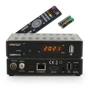 RED OPTICUM Sloth Combo Plus Mini I DVB-C DVB-T2 & DVB-S2 Receiver mit Aufnahmefunktion PVR I Kombi-Receiver HD mit LED Display - HDMI - S/PDIF - Ethernet - USB - IR Sensor - 12V Netzteil