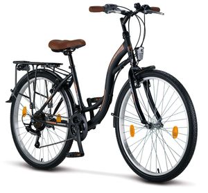 Licorne Bike Stella Premium City Bike in 24, 26 und 28 Zoll - Fahrrad für Mädchen, Jungen, Herren und Damen - Shimano 21 Gang-Schaltung - Hollandfahrrad, Farbe:Schwarz, Zoll:26