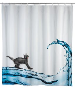 WENKO Dusch Vorhang CAT Badewannen Anti Schimmel Katze 180x200 cm inkl. Ringe