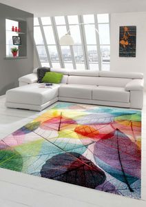 Teppich modern Teppich Wohnzimmer Laub bunt Größe - 80x150 cm