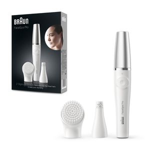 Braun FaceSpa Pro SE910, 2-in-1 Beauty-Gerät zur Gesichts-Epilation, inklusive Gesichtsepilierer und Gesichtsreinigungsbürste, Weiß/Silber