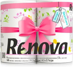 Renova Toilettenpapier Blossom Blumen/Frühling - bedruckt - 3-lagig - Renova - Hochwertiges weißes Klopapier - 4 Rollen