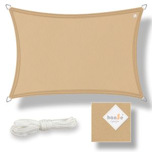 hanSe® Sonnensegel 100% Polyester PES Rechteck 2x3m Sand Sonnenschutz Marken-Sonnensegel wasserabweisend wetterbeständig