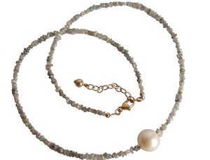 Damen Halskette Diamant Grau Perle Weiß 45 cm