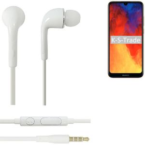 K-S-Trade Kopfhörer Headset kompatibel mit Huawei Y6 (2019) mit Mikrofon u Lautstärkeregler weiß 3,5mm Klinke Kabel Headphones Ohrstöpsel