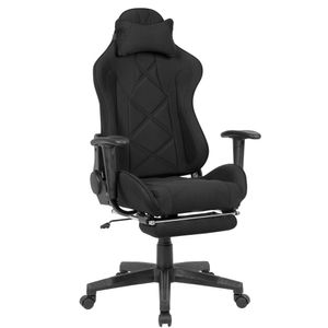 AMSTYLE herní kancelářská židle látkový potah černá otočná židle do 120 kg, kancelářská židle s vysokým opěradlem a výsuvnou podnožkou