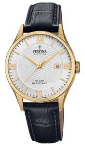 Festina Pánské hodinky Swiss Made F20010/2 Hodinky s koženým řemínkem černé UF20010/2