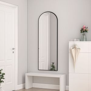 Bogen Standspiegel 163×54cm Hängespiegel 2 in 1 Ganzkörperspiegel mit Schwarz Rahmen Ankleidespiegel  Wandspiegel Garderobenspiegel