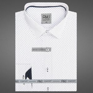 Pánská košile AMJ bavlněná, bílá s tmavě šedými rovnoběžnými vlnkami, VDBPR1262, dlouhý rukáv, prodloužená délka, vel. 42