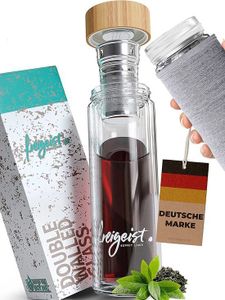 freigeist Teeflasche mit Sieb to go 500ml | Trinkflasche doppelwandige Gläser | Glas Trinkflasche BPA frei