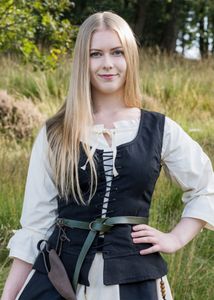 Mittelalter Korsage Tilda, schwarz aus Baumwolle - Mieder Corsage - Mittelalterkleidung Damen Größe: XL