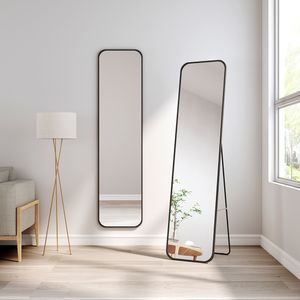 Meykoers Standspiegel 160x40cm Schwarz Aluminium Rahmen Ganzkörperspiegel Wandspiegel Bodenspiegel Garderobenspiege Körperspiegel