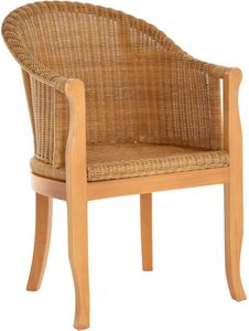 KRINES HOME Rattan-Sessel mit Holzbeinen, Sessel aus echtem Rattan - Rattanstuhl Club (Honig - Dunkel)