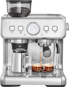 Espresso s mlynčekom - poloautomatické espresso s tlakom 15 barov a napeňovačom mlieka - parná tryska - odnímateľná nádržka na vodu - tlakomer - na cappuccino, latte, macchiato