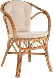 KRINES HOME Klassischer Flecht-Sessel im skandinavischem Stil / Korb-Stuhl aus Natur-Rattan (Ungeschält Natur mit Kissen)