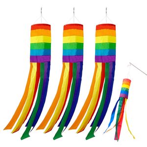 13 x 88 cm Regenbogen-Säulen-Windsack-Flagge – 3 Stück Regenbogen-Windsack-Flagge, Gay Pride, gestreift, Outdoor-Dekoration, LGBT-Event-Banner-Dekoration