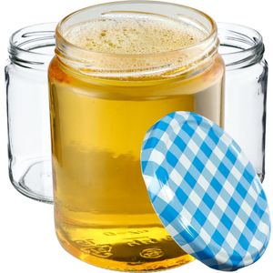 KADAX Einmachgläser mit Deckel "Maki", Marmeladengläser, Einweckgläser, 540 ml, Blau kariert, 16 Stück