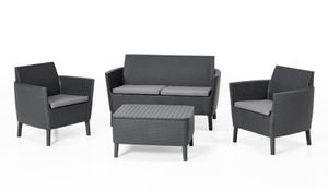 Keter Lounge Set Salemo für 4 Personen, 2er Sofa + 2 Sessel + Tisch + Sitzauflagen, graphit