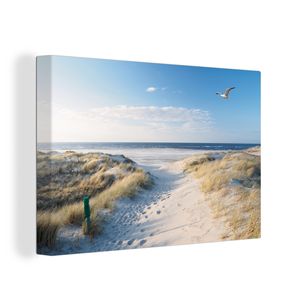 OneMillionCanvasses® - Leinwandbilder - Bild auf Leinwand Wandbild Leinwandbild Düne - Möwe - Strand - Meer - Sonne, 60x40 cm, Kunstdruck Wandkunst Gemälde auf Holzrahmen  - Segeltuch - Leinwandmalereien