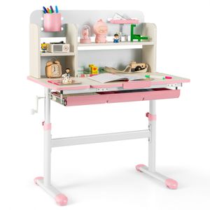 COSTWAY Kinderschreibtisch höhenverstellbar, Jugendschreibtisch Zeichentisch für 3–12 Jahre Kinder 80 x 51 x 110,5cm (Rosa)