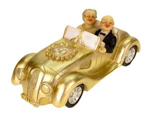 Kremers Schatzkiste Spardose Gold Hochzeitspaar 17 cm - Sparschwein Sparbüchse   goldene Hochzeit  Sparkasse Goldhochzeit Goldpaar Geldgeschenk Verpackung Oldtimer