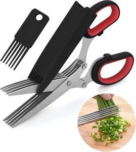 5 Klingen Kräuterschere Küche aus Edelstahl | Mehrzweckschere mit Reinigungsbürste + Schutzhülle | Universal Küchenschere mit 5 Edelstahlklingen | Kräuterschneider | Gemüseschere Schnittlauchschere