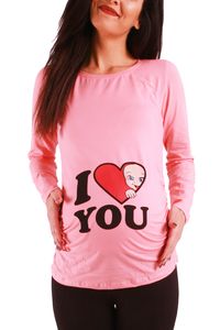 I Love you - Langarm (Large, rosa) Umstandsmode - Lustiges witziges süßes Langarm-Umstandsshirt mit Motiv für die Schwangerschaft / Schwangerschaftsshirt mit Aufdruck