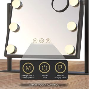 Hollywoodské zrcadlo s osvětlením Zrcadlo na toaletní stolek s 12 stmívatelnými diodami LED, 3 teploty barev světla, otočné o 360°, dotykové ovládání, stolní kosmetické zrcadlo (černé)