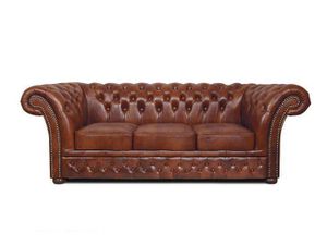 Chesterfield Sofa Winfield Basic Luxe Leder 3-Sitzer Cloudy Braun Old