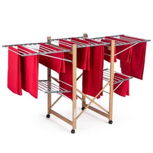 VITAPUR House Care Wäscheständer - Ausziehbarer Standtrockner im Holzoptik, Mobile mit Rollen, Platzsparender Klappbarer Flügelwäschetrockner auch für