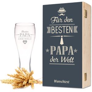 Leonardo Weizenglas mit Gravur - Bester Papa der Welt - Geschenk für Papa ideal als Vatertagsgeschenk 0,5l Bierglas Weizenbierglas als Geburtstagsgeschenk für Männer als Geschenkset