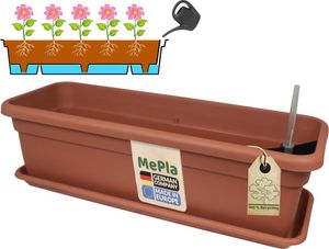 MePla - Set - XXL Balkonkasten mit Bewässerung 100 cm + XXL Untersetzer 97 cm - Terra
